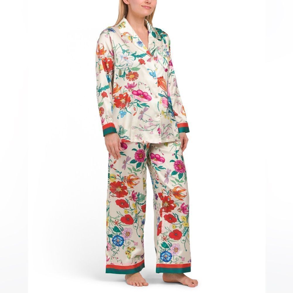 DALIA MACPHEE XL Ivory Field Poppy Floral 2 pc Notched Collar PJ Set